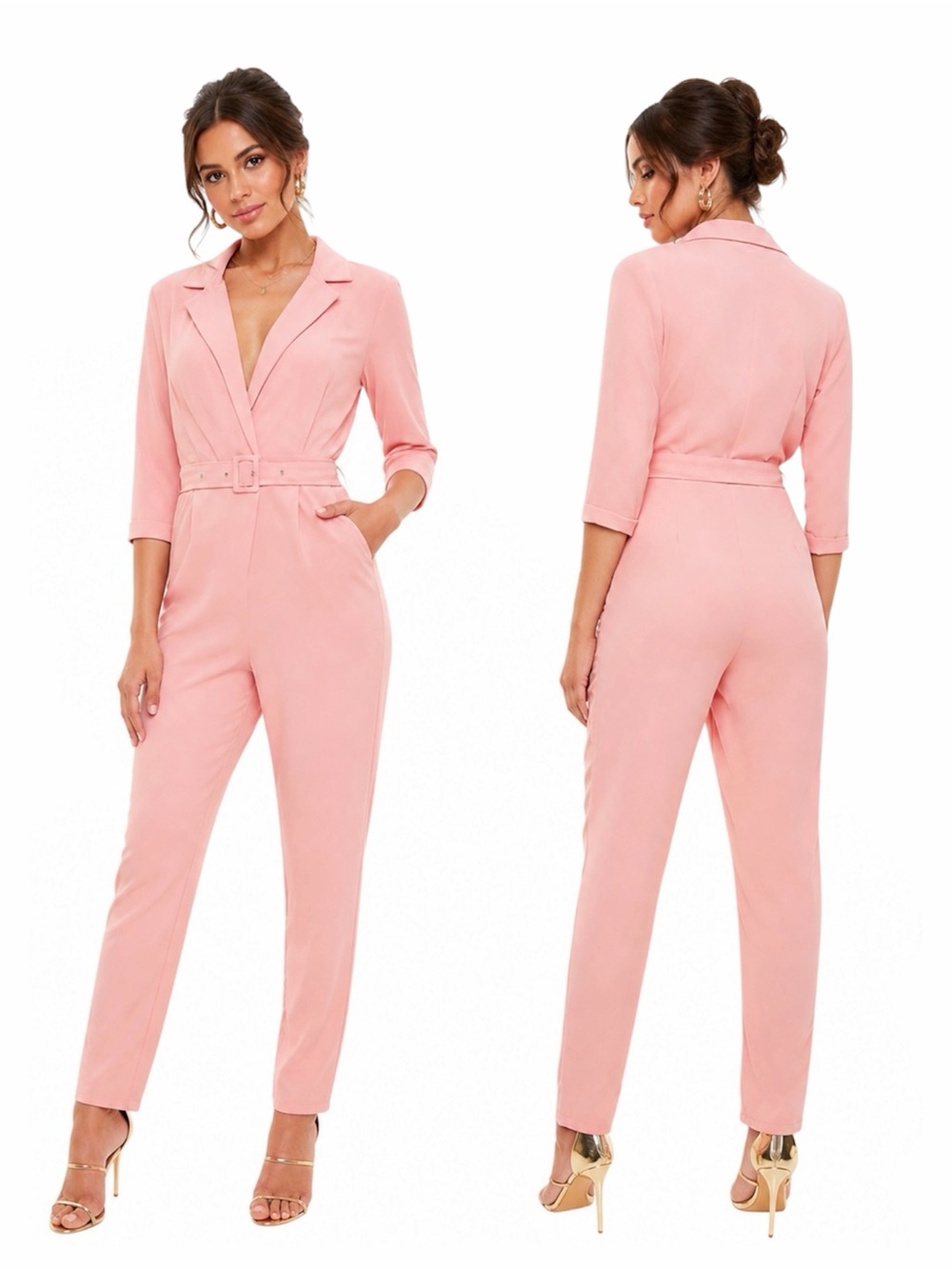MISSGUIDED COLLARED BELTED JUMPSUIT IN PINK SZ8 - BRAND NEW
